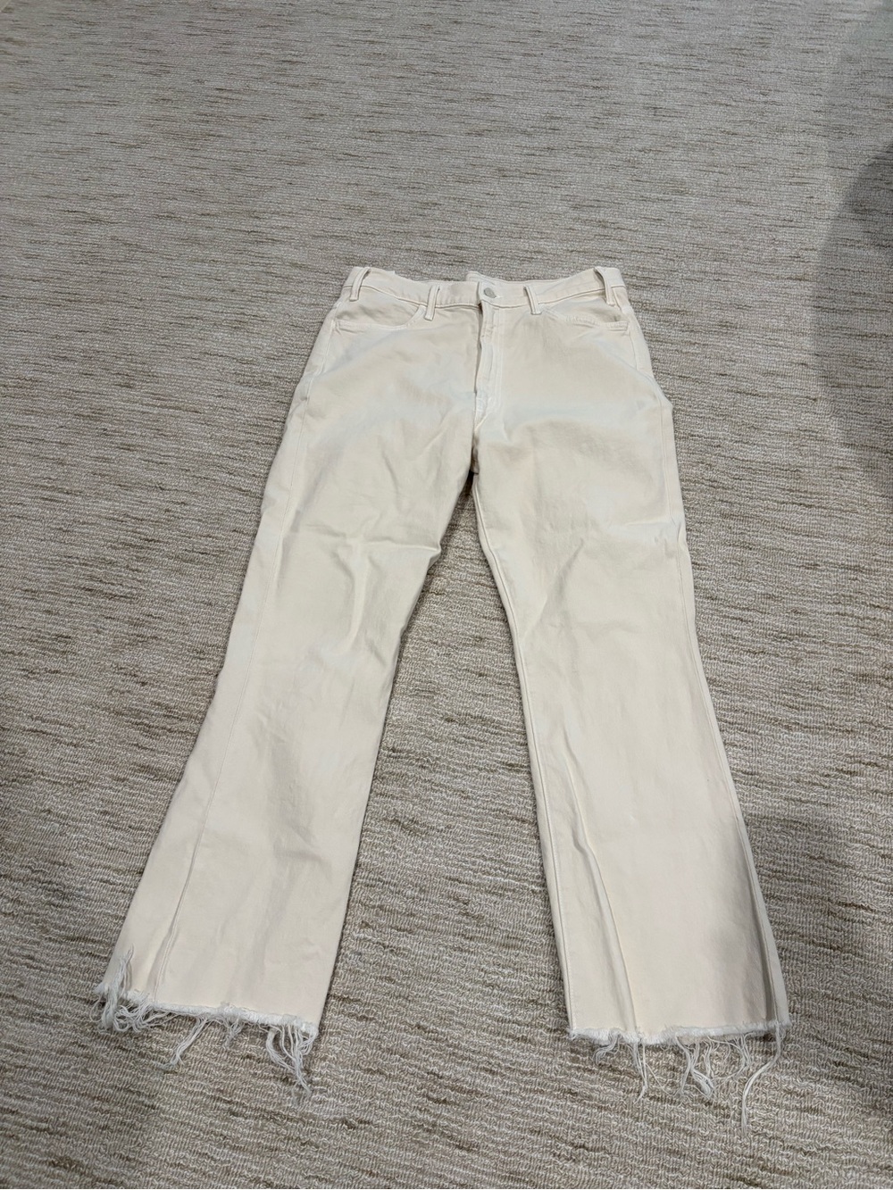 MOTHER Cream Flare Jeans with Raw Frayed Hem